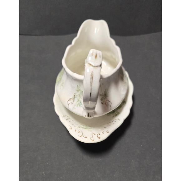 Vintage W H Grindley Daisy Gravy Boat Underplate Green Floral Gold Trim England - Picture 5 of 13